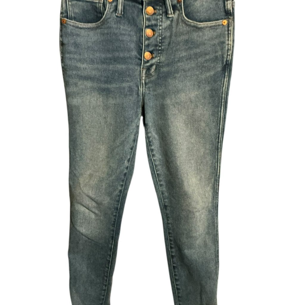 Madewell 10" High Rise Skinny Jeans Button Front Women's 27 Light Wash Raw Hem